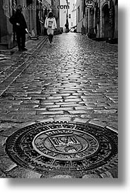 black and white, cesky krumlov, czech republic, europe, krumlov, manholes, slow exposure, vertical, photograph