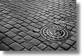 black and white, cesky krumlov, czech republic, europe, horizontal, krumlov, manholes, slow exposure, photograph