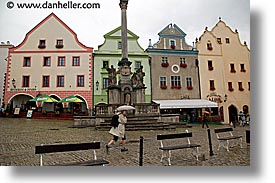 cesky krumlov, czech republic, europe, horizontal, run, squares, umbrellas, photograph