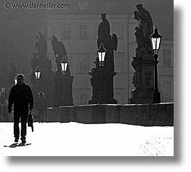 black and white, bridge, charles, charles bridge, czech republic, europe, horizontal, ped, prague, photograph