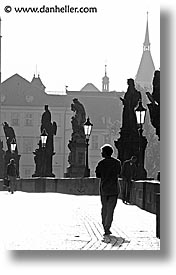 black and white, bridge, charles, charles bridge, czech republic, europe, ped, prague, vertical, photograph