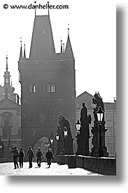 black and white, bridge, charles, charles bridge, czech republic, europe, ped, prague, vertical, photograph