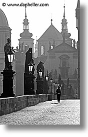 black and white, bridge, charles, charles bridge, czech republic, europe, ped, prague, vertical, photograph