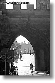 arches, charles bridge, czech republic, europe, pedestrians, prague, vertical, photograph