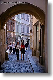 arches, couples, czech republic, europe, people, prague, vertical, walk, photograph