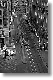 black and white, bus, czech republic, europe, long exposure, nite, prague, streets, vertical, photograph