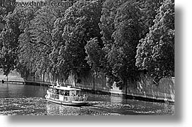 black and white, cruising, czech republic, europe, horizontal, prague, vltava, vltava river, photograph