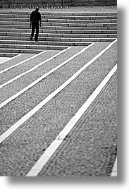 black and white, czech republic, europe, men, stairs, terezin, vertical, photograph