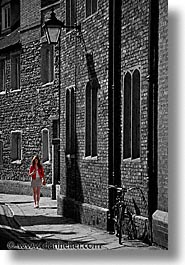 alleys, black and white, cambridge, color composite, color/bw composite, england, english, europe, streets, united kingdom, vertical, photograph