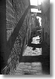 alleys, black and white, bonifacio, corsica, europe, france, shadows, towns, vertical, photograph