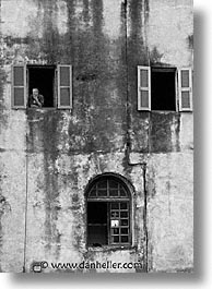 black and white, bonifacio, corsica, europe, france, men, vertical, windows, photograph