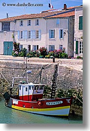 boats, europe, france, houses, ile de re, vertical, water, photograph
