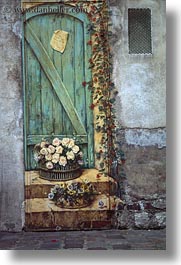 arts, doors, europe, flowers, france, paintings, paris, vertical, photograph