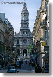 buildings, clock tower, europe, france, paris, traffic, transportation, vertical, photograph
