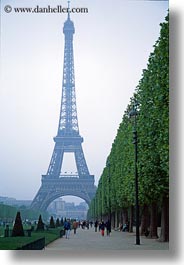 buildings, eiffel tower, europe, france, haze, hazy, paris, structures, towers, trees, vertical, photograph