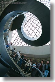 circular, europe, france, glasses, louvre, materials, paris, stairs, vertical, photograph