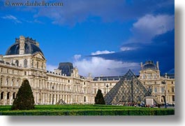 buildings, europe, exteriors, france, glasses, horizontal, louvre, materials, paris, pyramids, structures, photograph