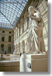 ceilings, europe, france, glasses, louvre, paris, statues, vertical, photograph