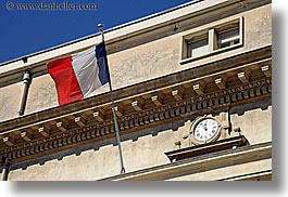 aix en provence, buildings, clocks, europe, flags, france, french, horizontal, provence, photograph