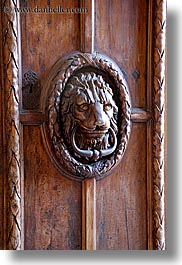 aix en provence, browns, city hall, colors, doors, europe, france, heads, knockers, lions, provence, vertical, woods, photograph