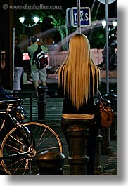 aix en provence, bicycles, blonds, europe, france, nite, people, provence, slow exposure, vertical, womens, photograph