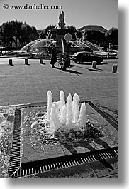 aix en provence, black and white, europe, fountains, france, provence, rotunda, structures, vertical, photograph