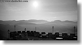 black and white, castles, chateau trigance, dawn, europe, france, horizontal, lamps, nature, provence, scenics, photograph