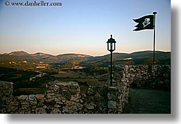 castles, chateau trigance, dawn, europe, flags, france, horizontal, materials, nature, provence, scenics, stones, photograph
