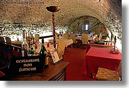 chateau trigance, colors, europe, france, horizontal, materials, no smoking, provence, red, restaurants, signs, stones, photograph