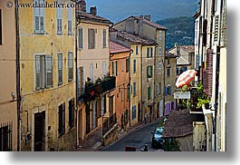 buildings, colorful, colors, europe, fayence, france, horizontal, provence, umbrellas, photograph