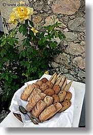 bread, europe, foods, france, materials, provence, roses, stones, vertical, yellow, photograph