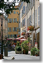buildings, europe, flowers, france, grasse, provence, vertical, photograph
