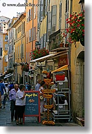 buildings, europe, france, grasse, narrow, provence, streets, structures, tourists, vertical, photograph