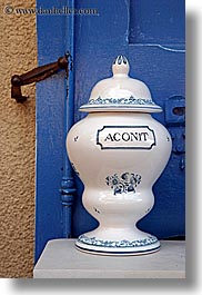 aconit, arts, blues, colors, europe, france, moustiers, pots, provence, st marie, vertical, photograph