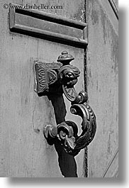 arts, black and white, doors, europe, france, handle, irons, materials, moustiers, provence, st marie, vertical, photograph