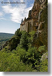 buildings, cliffs, clouds, europe, france, monestaries, mountains, moustiers, nature, notre dame de beauvoir, provence, religious, sky, st marie, structures, vertical, photograph