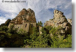 buildings, cliffs, clouds, europe, france, horizontal, monestaries, mountains, moustiers, nature, notre dame de beauvoir, provence, religious, sky, st marie, structures, photograph