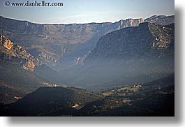 europe, fog, france, hills, horizontal, mountains, nature, provence, scenics, towns, trigance, valley, photograph