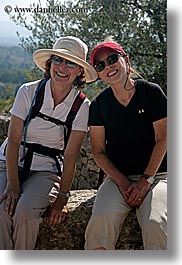 clothes, deedee, emotions, europe, france, groups, happy, hats, helanie, helanie howard greene, people, provence, sunglasses, vertical, womens, photograph