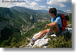 activities, backpack, clothes, clouds, colors, europe, france, groups, hiking, horizontal, men, mountains, nature, nicos, people, provence, red, scenics, sky, sunglasses, viewing, photograph