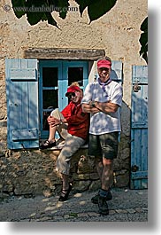blues, clothes, colors, couples, diane, europe, france, groups, hats, men, people, provence, red, sunglasses, tom, tom diane smith, vertical, windows, womens, photograph