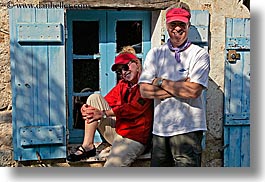 blues, clothes, colors, couples, diane, europe, france, groups, hats, horizontal, men, people, provence, red, sunglasses, tom, tom diane smith, windows, womens, photograph