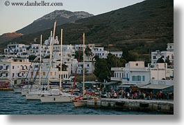 amorgos, boats, europe, greece, harbor, horizontal, mountains, towns, photograph