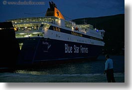 amorgos, blues, boats, europe, ferry, greece, horizontal, men, nite, stars, transportation, watching, photograph
