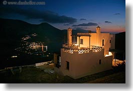 amorgos, buildings, europe, greece, harbor, horizontal, houses, nite, slow exposure, views, photograph