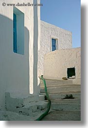 amorgos, buildings, europe, greece, green, pipes, stairs, vertical, white wash, photograph