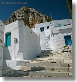 amorgos, buildings, europe, greece, homes, square format, stairs, white wash, photograph