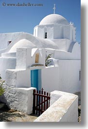 amorgos, blues, churches, doors, europe, gates, greece, red, vertical, white, white wash, photograph