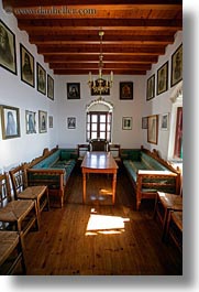 amorgos, europe, greece, hozoviotissa monastery, living, materials, monastery, rooms, vertical, woods, photograph