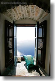 amorgos, archways, blues, colors, europe, greece, green, hozoviotissa monastery, monastery, nature, ocean, pillows, structures, vertical, water, windows, photograph